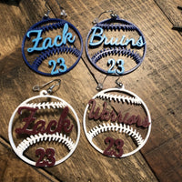 Customizable Baseball Earrings - Provide Player/Team Name and Number